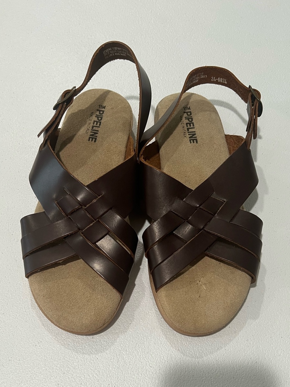 PIPELINE  Brown Leather Cross-Strap Sandals made in ITALY 11 M
